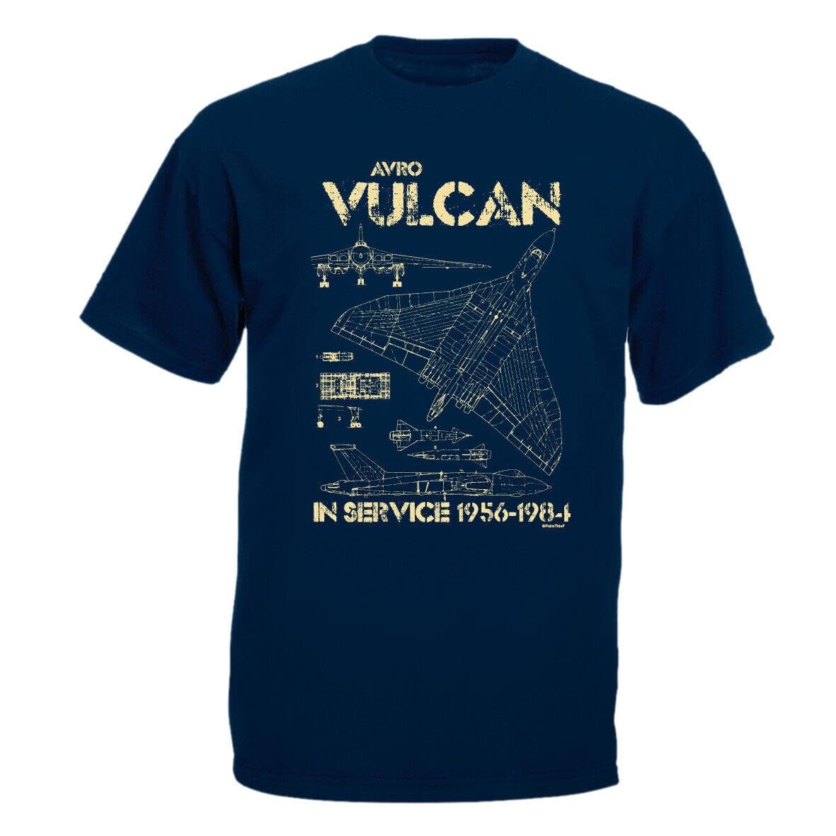 VHUGrtiok AVRO Vulcan RAF Strategic Bomber T-Shirt Plane Aircraft Blueprint1 Blue M