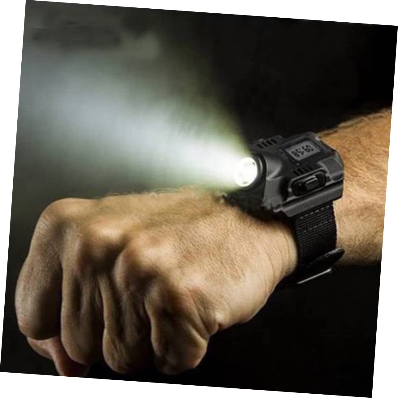 Kisangel 2stücke Outdoors Flashlight Watch Mit Wiederaufladbarer -ionen-batterie Verstellbares Nylonarmband Für Camping Und Nachteinsätze Schwarz