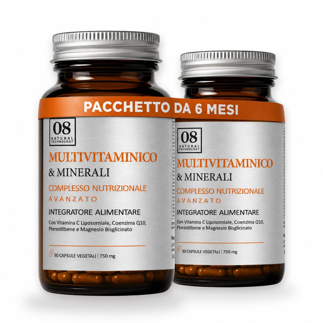 Multivitaminico & Minerali - 180 Capsule - Integratore Alimentare con Vitamina C Liposomiale, Coenzima Q10, Pterostilbene e Magnesio Bisglicinato - Adatto ai Vegani