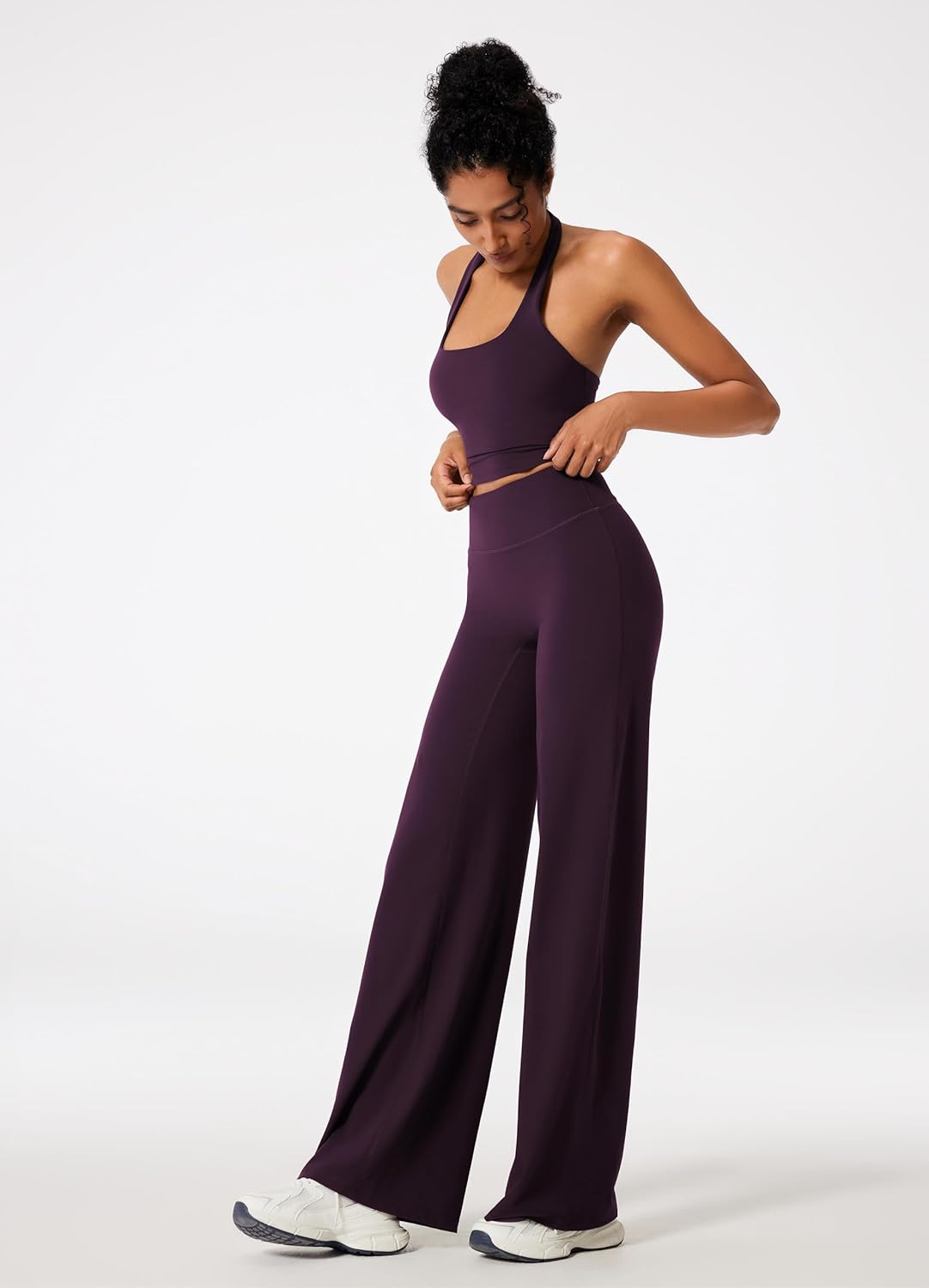 RXRXCOCO Halter Workout Sets for Women 2 Piece Padded Crop Tank Tops Straight Leg Yoga Pants Outfits with Hidden Pocket - Image 5