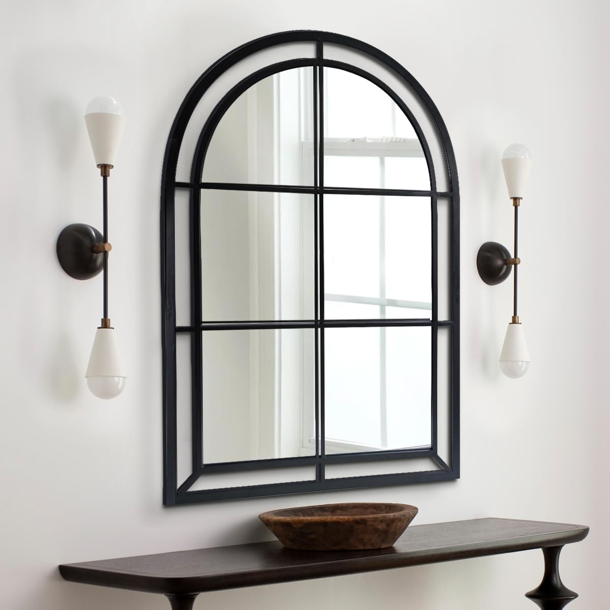 Espejo Decorativo Arqueado WAMIRRO - Negro, 28x40 Pulgadas, Marco De Metal, Para Pared O Chimenea