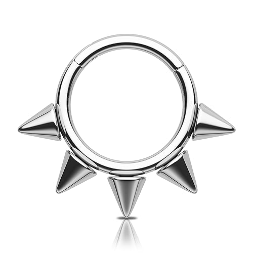 Melighting Titanium Septum Ring 16G Spike Septum Jewelry Titanium Daith Piercing Jewelry SpikeCartilage Earring Tragus Piercing Jewelry for Women - 16G10mm