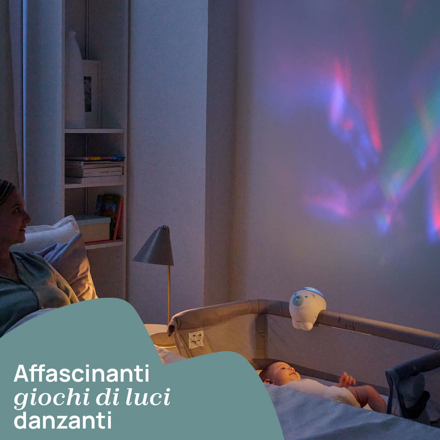 Chicco First Dreams Proiettore Orso Polare, Proiettore 2in1 da Culla e da Comodino, Luce Notturna per Bambini, Musica Classica Rilassante e Suoni della Natura, Giochi Neonato, 0 Mesi +, Blu