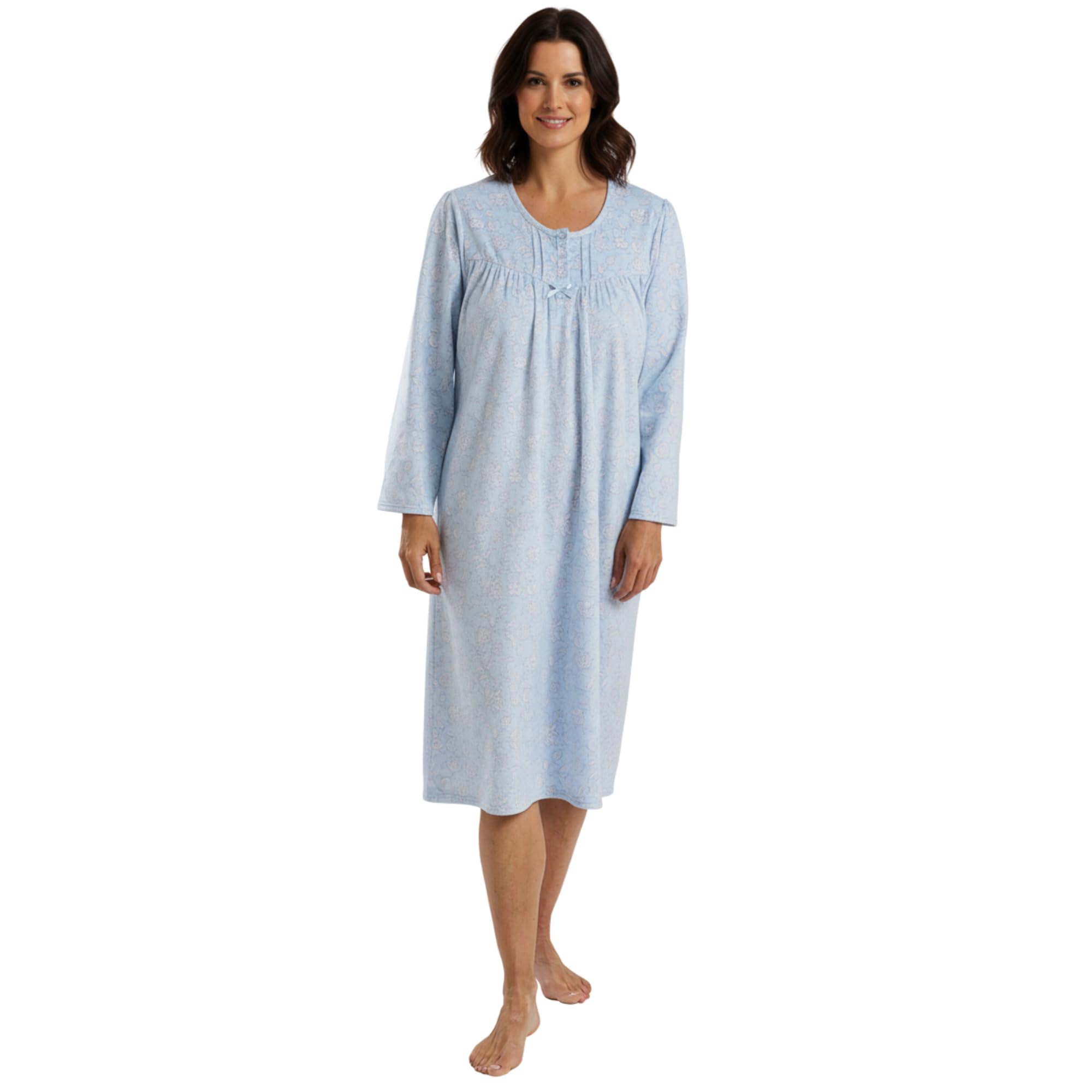 Insignia Women's Blue Print Long Sleeve Winter Warm Nighties Nightdress Plain Polished Fleece (, 16-18)