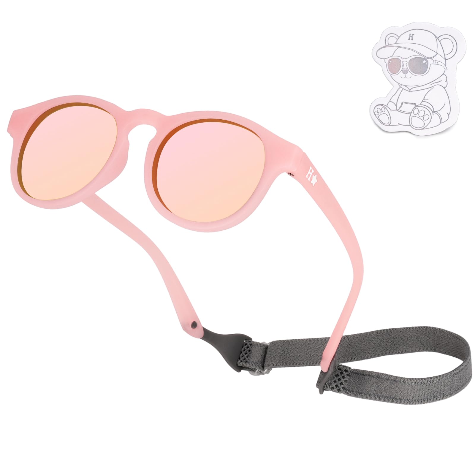 HECCEI Baby Sonnenbrille 0-24 Monate, Polarisiert 100% UV Schutz - Pebble Sonnenbrille Flexibles Gestell Kopfband für Jungen und Mädchen