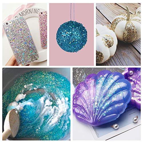 Aphlos Nail Art 18 Assorted Colors Holographic Glitters Different Size Of Star And Hexagons Shaped For Resin Festival Chunky Cosmetic #TOP5