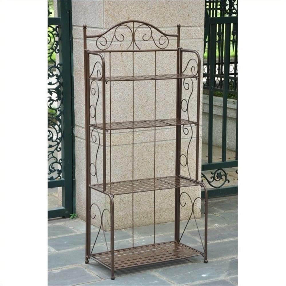 Pemberly Row 4 Tier Iron Bakers Rack in Matte Brown