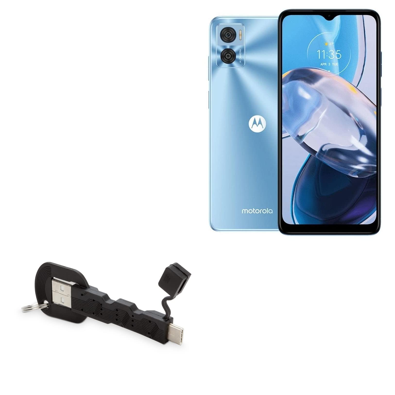 BoxWave Cable Compatible with Motorola Moto E22 - USB Type-C Keychain Charger, Key Ring USB Type-C to Type-A 8 in USB Cable - Jet Black