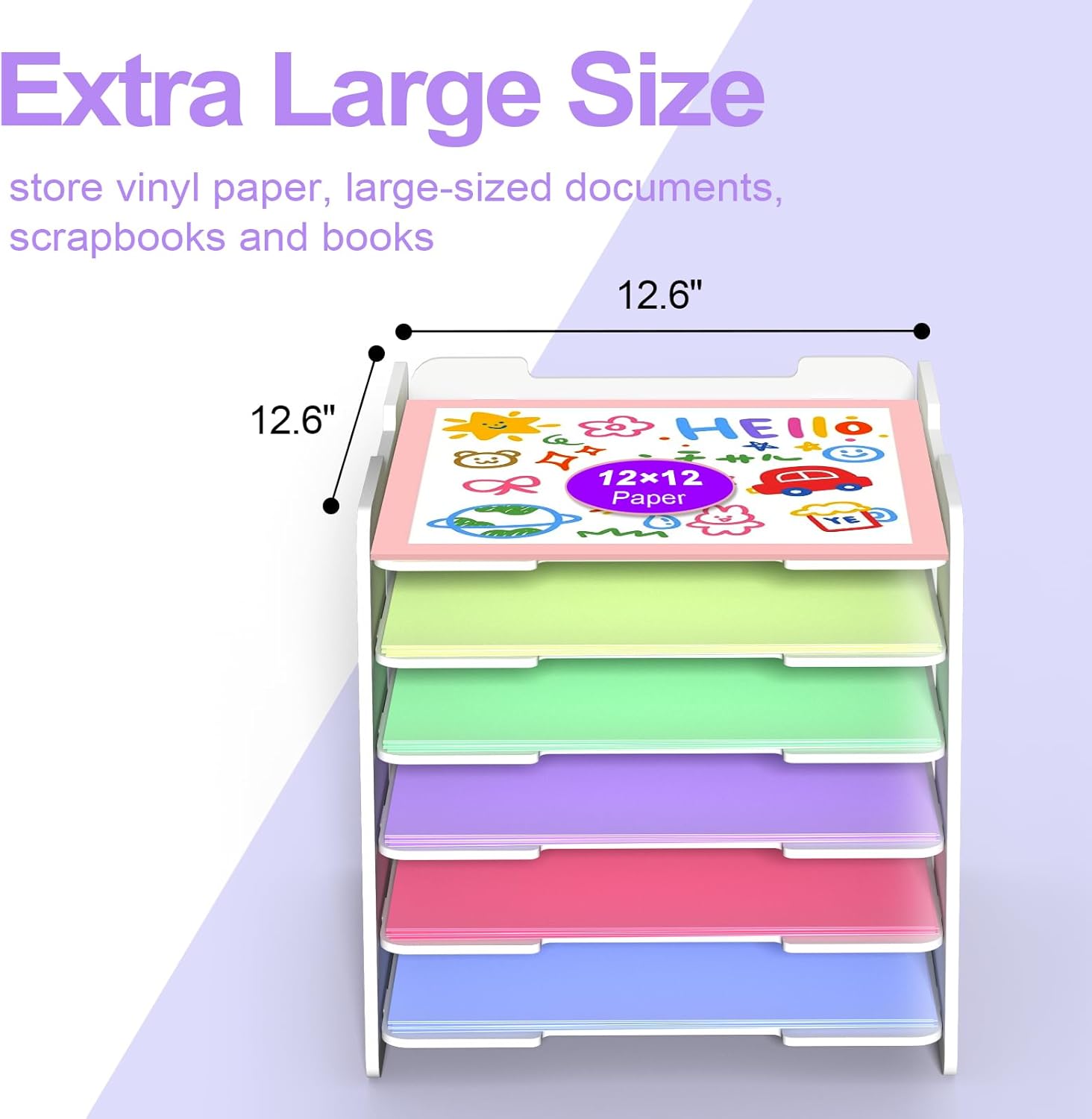 12x12 Paper Organizer Storage, 6 Tier Scrapbook Paper Storage Organizer, Stackable Organizers and Storage for Desk White