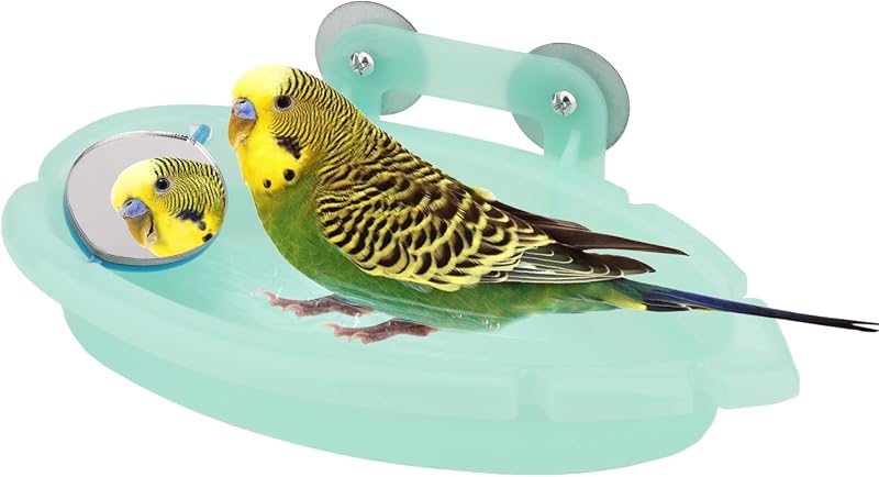 Banheira para Pássaros com Espelho Wontee para Gaiola, Verde