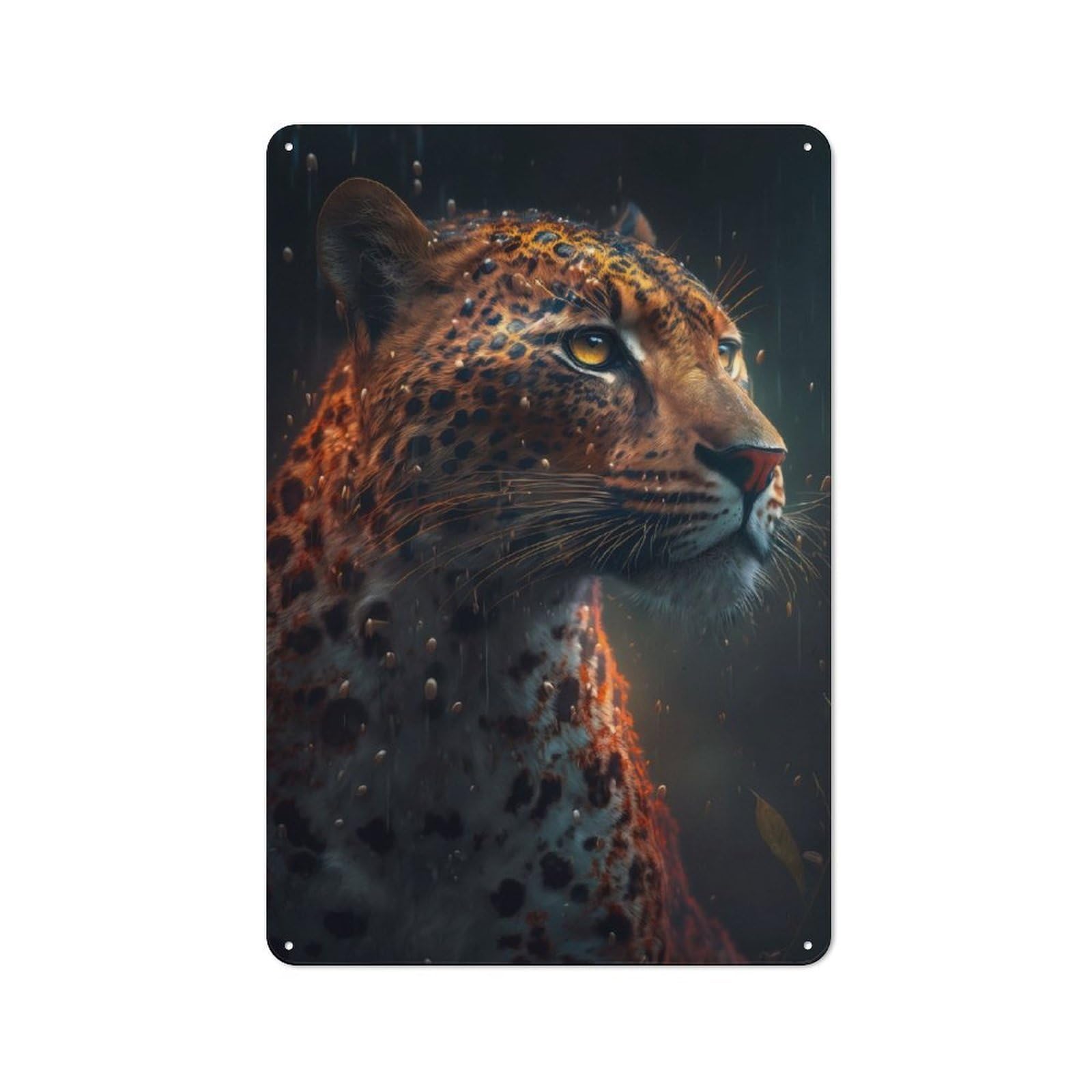 Classic Leopard Rain Metal Gift Sign 30x20cm, Small Space Decor for Home, Shop, Pub Or Studio Wall