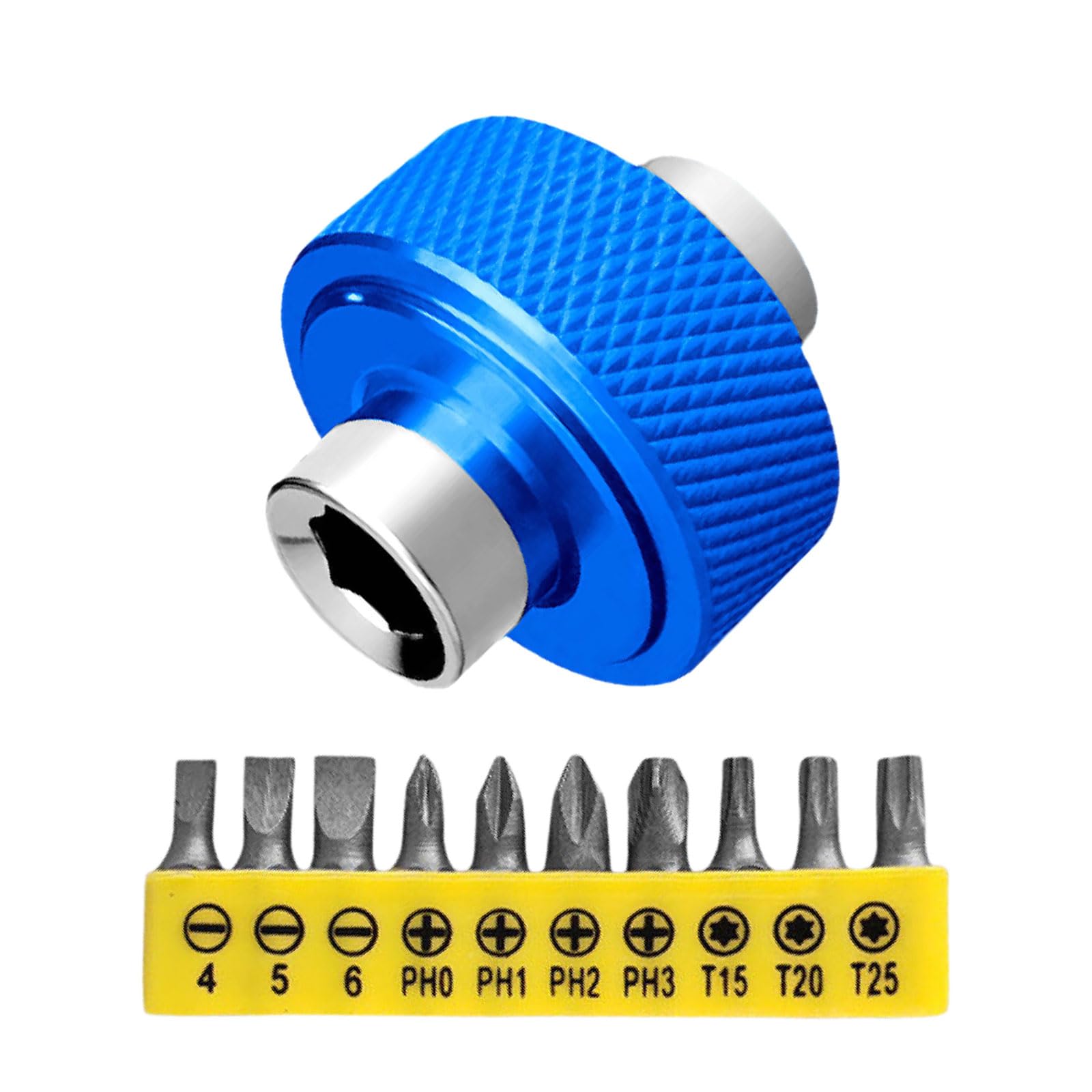 Pffiocix Blue Portable Ergonomic Miniature Ratchet Wrench Tool With Quick Change Yellow Bit, Durable Carbon Steel Construction, Compact Adjustable Wrench