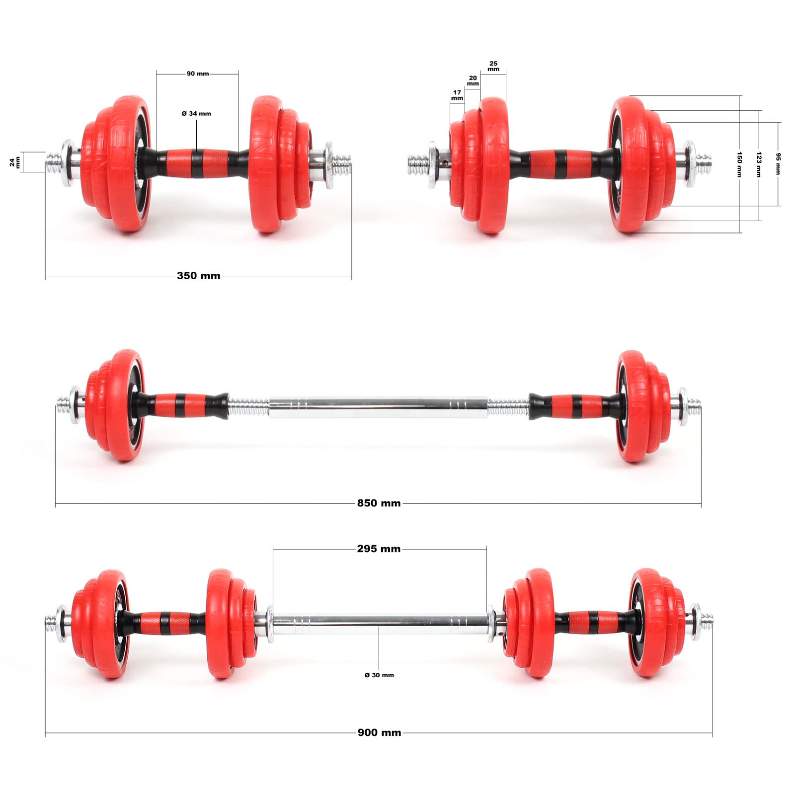Hantelset 20 kg 2in1 Set Kurzhantel und Langhantel mit 12 Hantelscheiben, Langhantel mit Verlängerungsstange Hantelstangen Gewichte für Krafttraining Hanteln Training Hantel Set