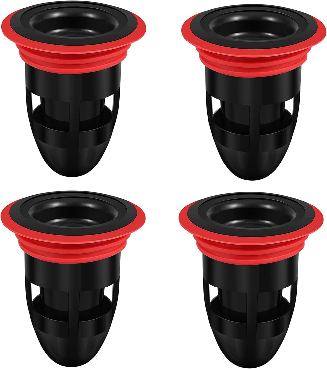 Xspring Anti Odor Floor Drain Plug, 4 PCS Rubber Floor Drain, Shower Waste Water Drain, Anti Clogging Backflow Bathroom Sink Drain Strainer, Sewer Floor Drain Core for Bathroom Kitchen (Black)