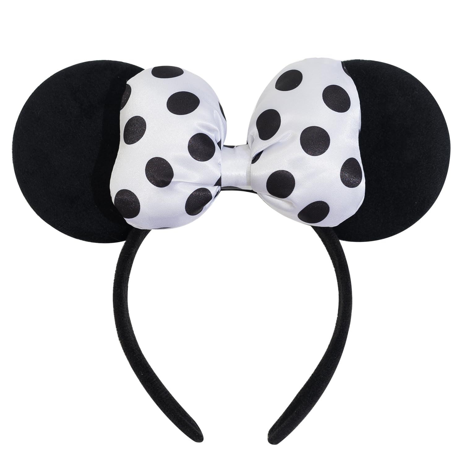 Mouse Ear Headband with 3D Cotton Bow, Polka Dot Bow Mouse Party Costume Accessories for Women Girls (Black)