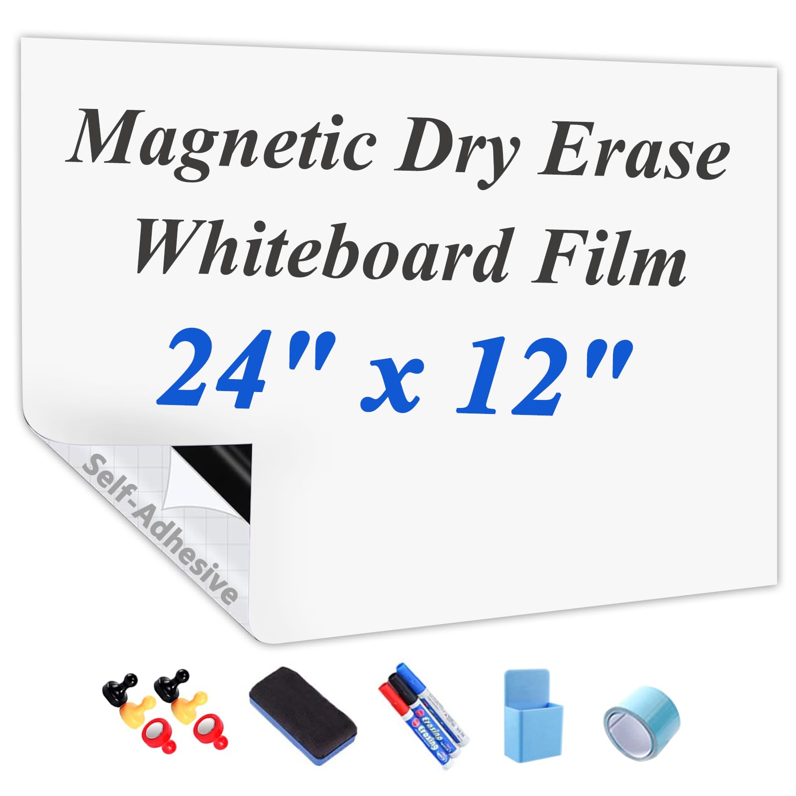 JUMUBOARD Self-Adhesive Magnetic Dry Erase Whiteboard Sticker, 24" x 12"