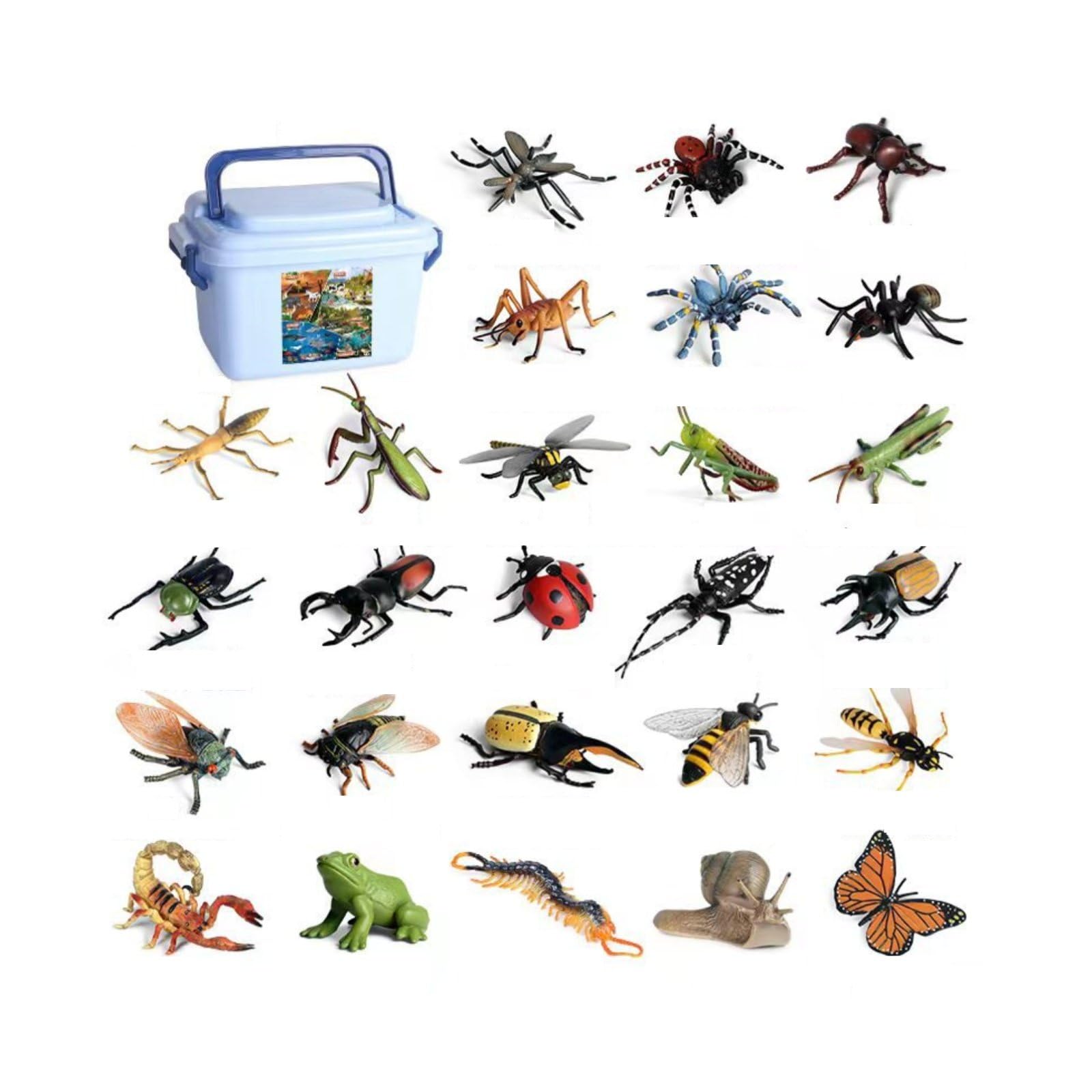 26 Stück Lern Insektenfiguren Set Insekten Spielzeug Tierfiguren Lernspielzeug Sammelfiguren Detailliert Handbemalt mit Robuster Aufbewahrungsbox für Frühförderung Zuhause