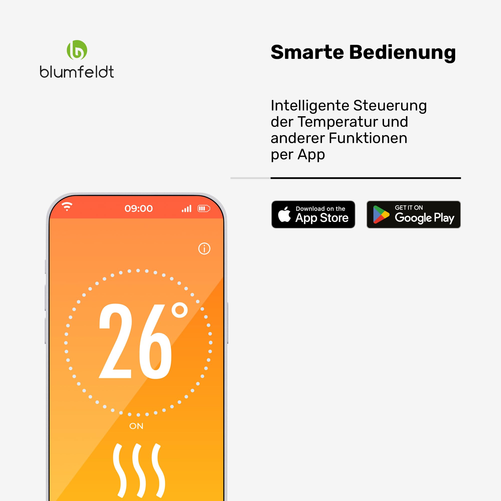 Blumfeldt Infrarotheizung 2000 W – Wandmontage & Standgerät, Graphen-Heizelement, App & Touch-Steuerung, Thermostat, IP24, Überhitzungs- & Umkippschutz, für Räume bis 20 m², Schwarz