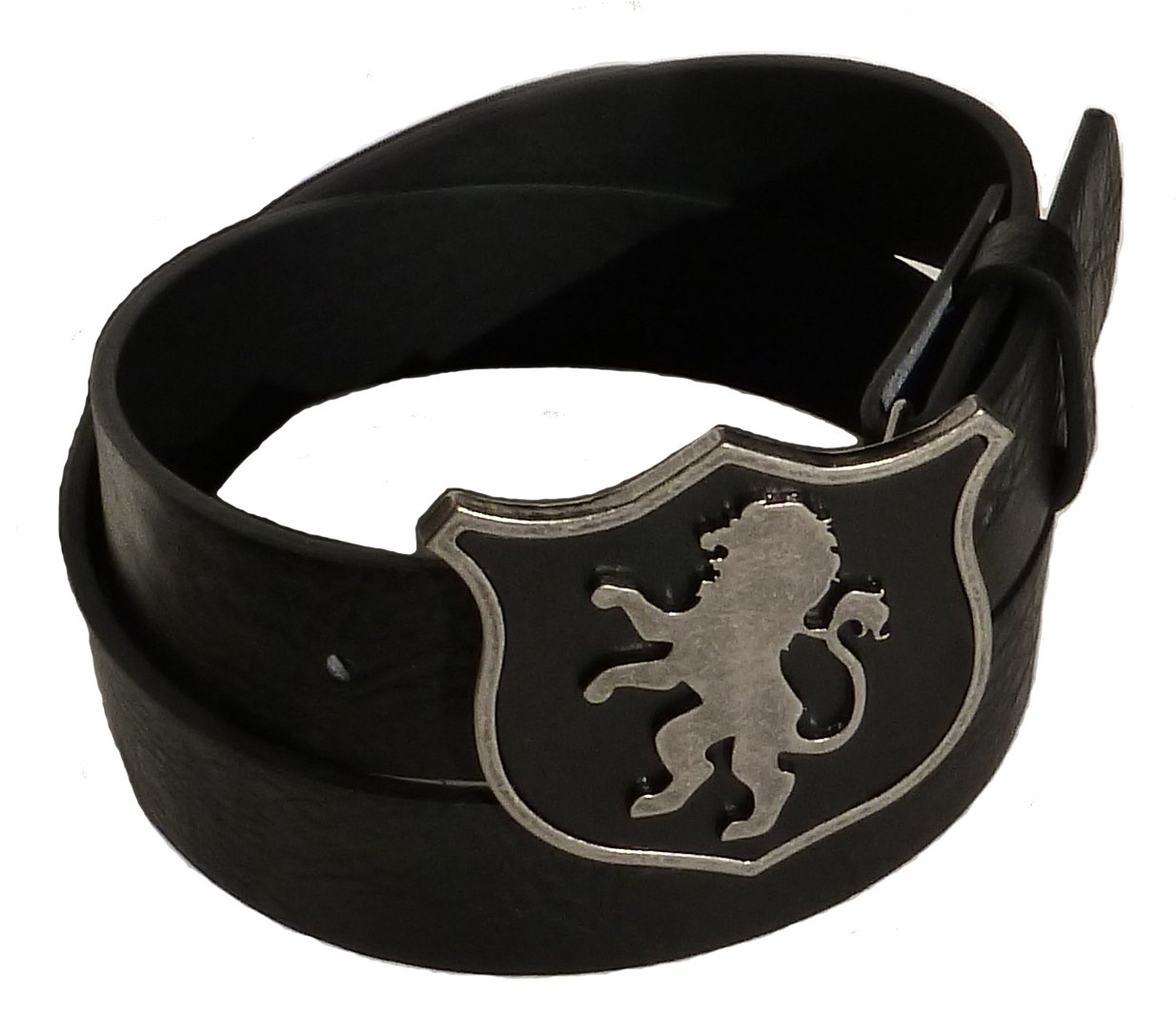 BeltsandStuds Man Women Black Snap on belt with Lion buckle L 38 Black