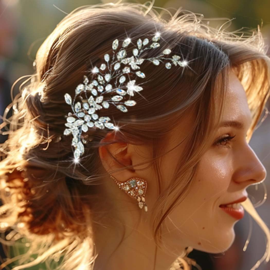 Unicra Perla de la boda del pelo de plata Rhinestone tocado de novia de la hoja de accesorios para el cabello para las mujeres y las novias