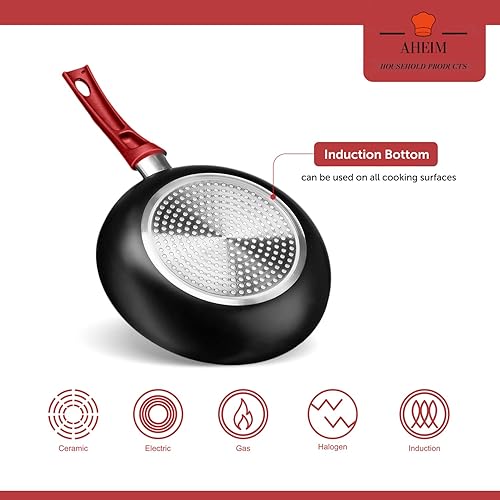 Miniatura 4 de AHEIM Juego de ollas y sartenes, juego de utensilios de cocina antiadherentes de aluminio, sartenes, cacerola con tapa, sartén para salsa y