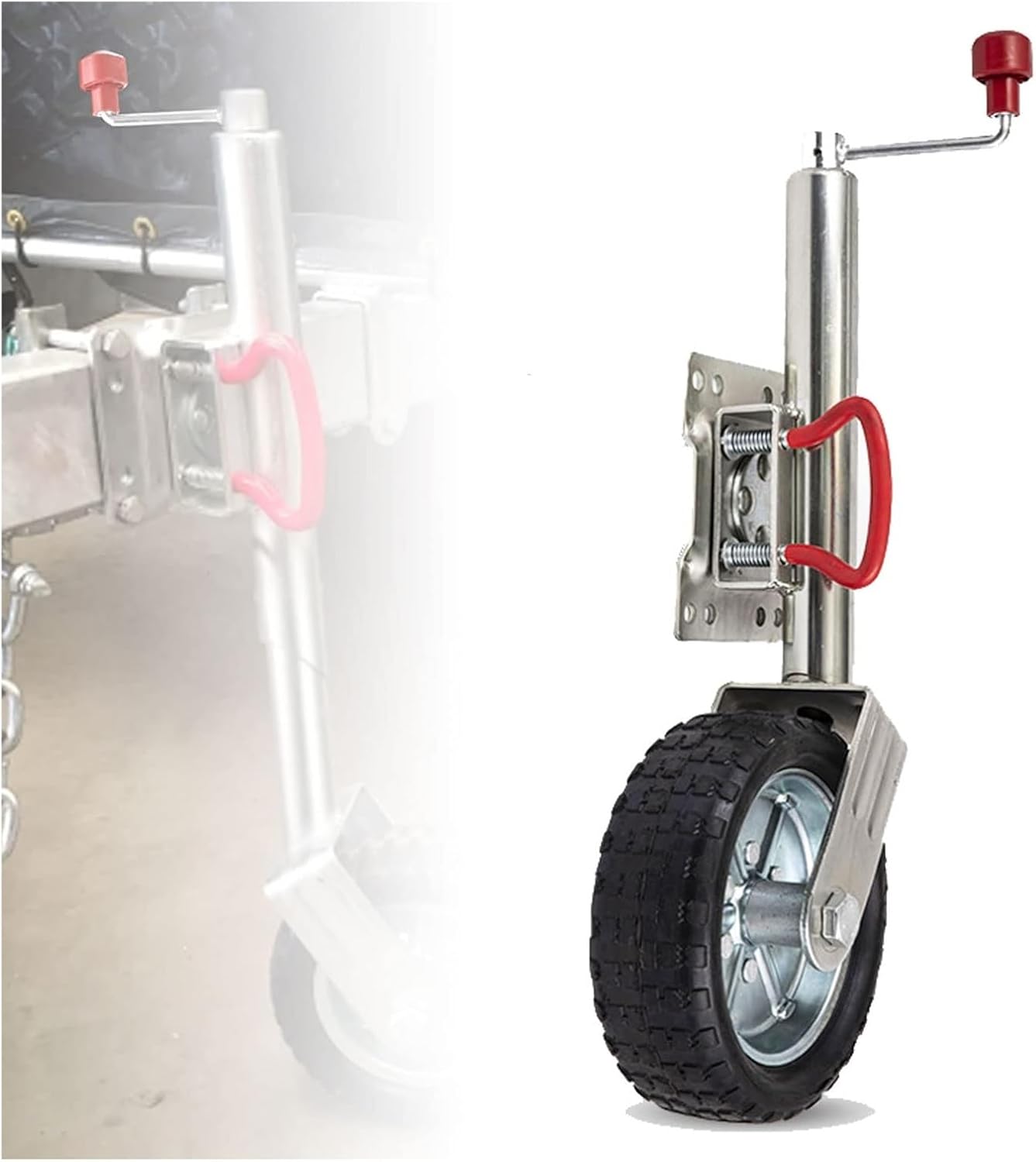 Trailer Jack Wheel - Heavy-Duty Bolt-On Swivel Jack,2000 Lbs Capacity, Foldable and Extendable Swivel Trailer Guide Wheels, 10-Inch Steel Shaft Rubber Wheel, S