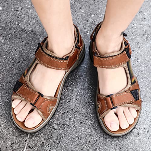 Men's Sandals Leather Men's First Layer Cowhide Gladiator Roman Beach Sandals Cushion Soft Wading Shoes(42)2