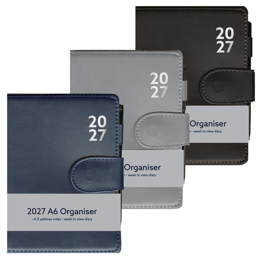 CELINO making your day 2027 A5 Week to View Diary Premium Organiser with Pen A-Z Address Index Book Soft Padded Cover (Blue)