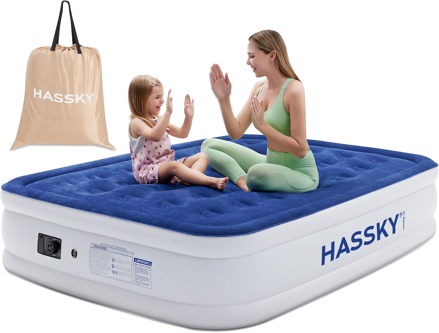 Queen Air Mattress with Built-in Pump,18 Inch Tall Inflatable Mattress,Luxury Air Bed,Blow Up Mattress for Home Travel Guest Bed,Camping Air Mattress,700 lbs Max Weight Capacity,Foldable Blue