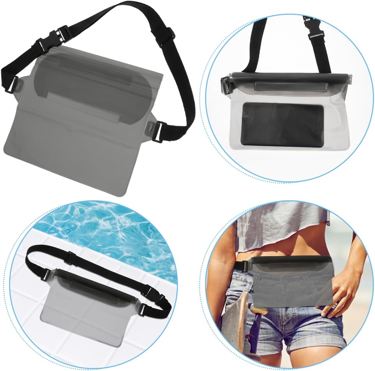 2-Pack Waterproof Waist Pouch with Adjustable Waist Strap Universal Waterproof Phone Case for Outdoor Sports Beach Swimming and Hiking