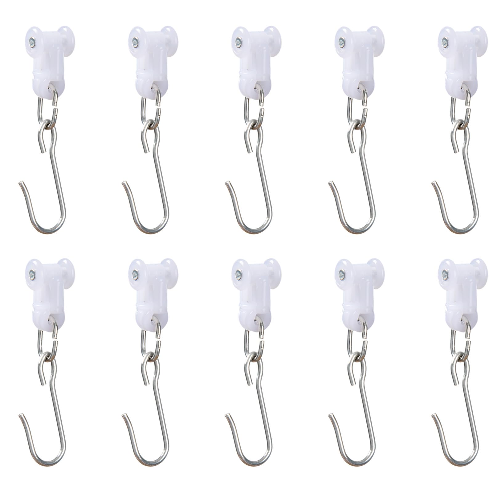 Curtain Track Hooks for Ceiling Curtain Track, Room Divider Stainless Steel Curtain Hooks with Dual Wheel /10 Pack