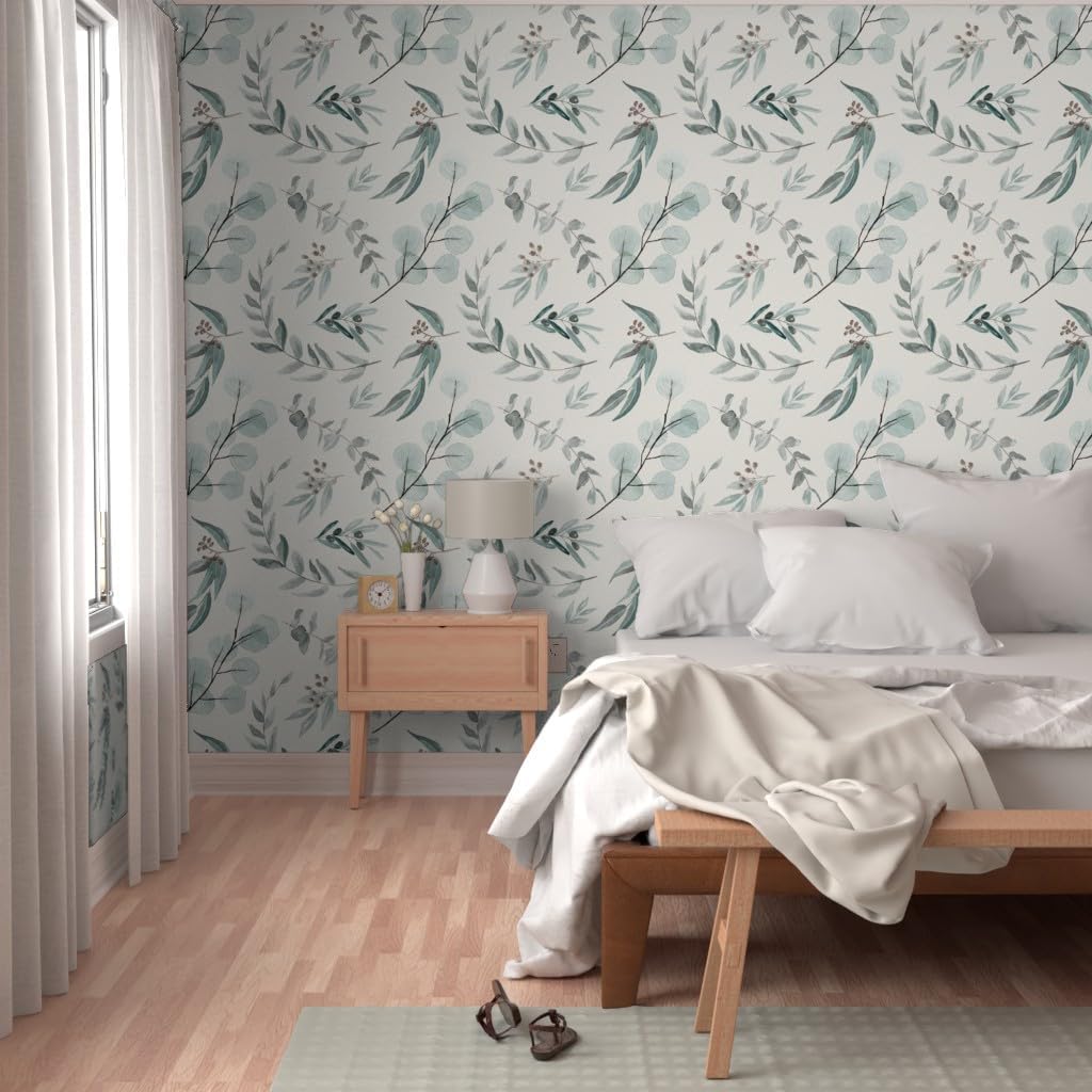 Removable Wallpaper 6ft x 2ft - Eucalyptus Leaves Large Scale Bone Background Australian Flora Custom Pre-Pasted Wallpaper by Spoonflower