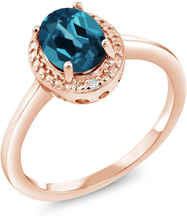 Gem Stone King 18K Rose Gold Plated Silver Gemstone Birthstone and White Diamond Engagement Ring For Women | Oval 8X6MM | Available In Size 5, 6, 7, 8, 9
