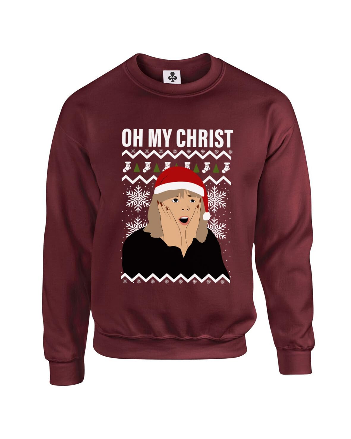 New Spirit Original Unisex Maroon Pam Meme Oh My Christ Christmas Xmas Festive Novelty Funny Adults Sweatshirt Jumper