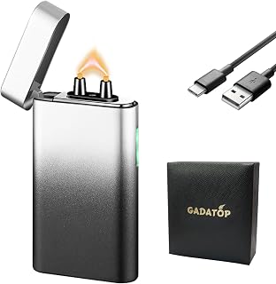 GADATOP Encendedor de Llama de Plasma de Arco Resistente al Viento, Encendedor eléctrico Colorido Degradado, Encendedor USB-C Recargable con indicador rítmico de batería Intermitente (Degradado Negro