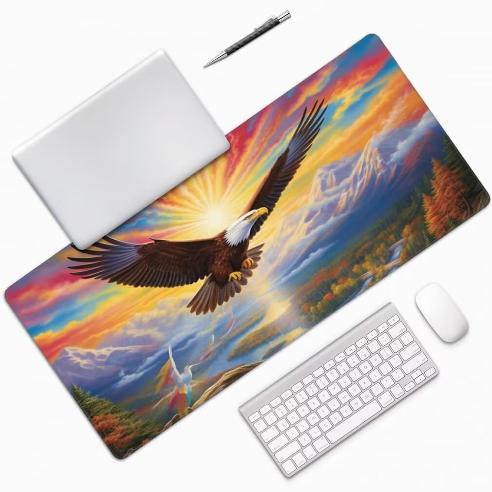Tappetino Mouse XXL 1200x600mm Montagna Innevata Grande Mouse Pad, Tappetino Scrivania con Bordi Cuciti, Grande Mousepad Gaming con Base Antiscivolo per Giocatori, Ufficio e Casa (Aquila) -MP1546