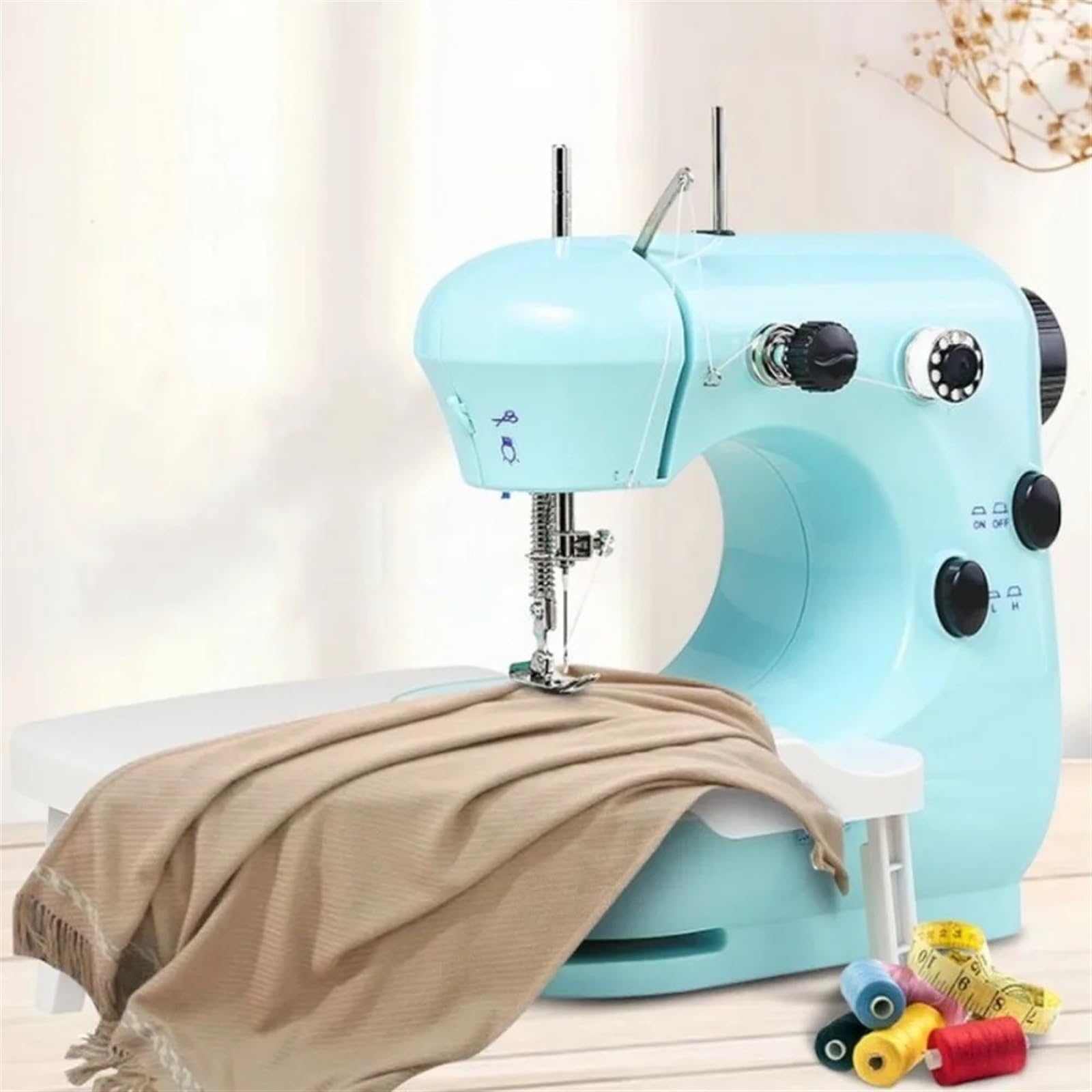 Máquina de Coser, Máquina de coser eléctrica portátil con luz nocturna, kit de máquina de coser multifunción con pedal recto for el hogar