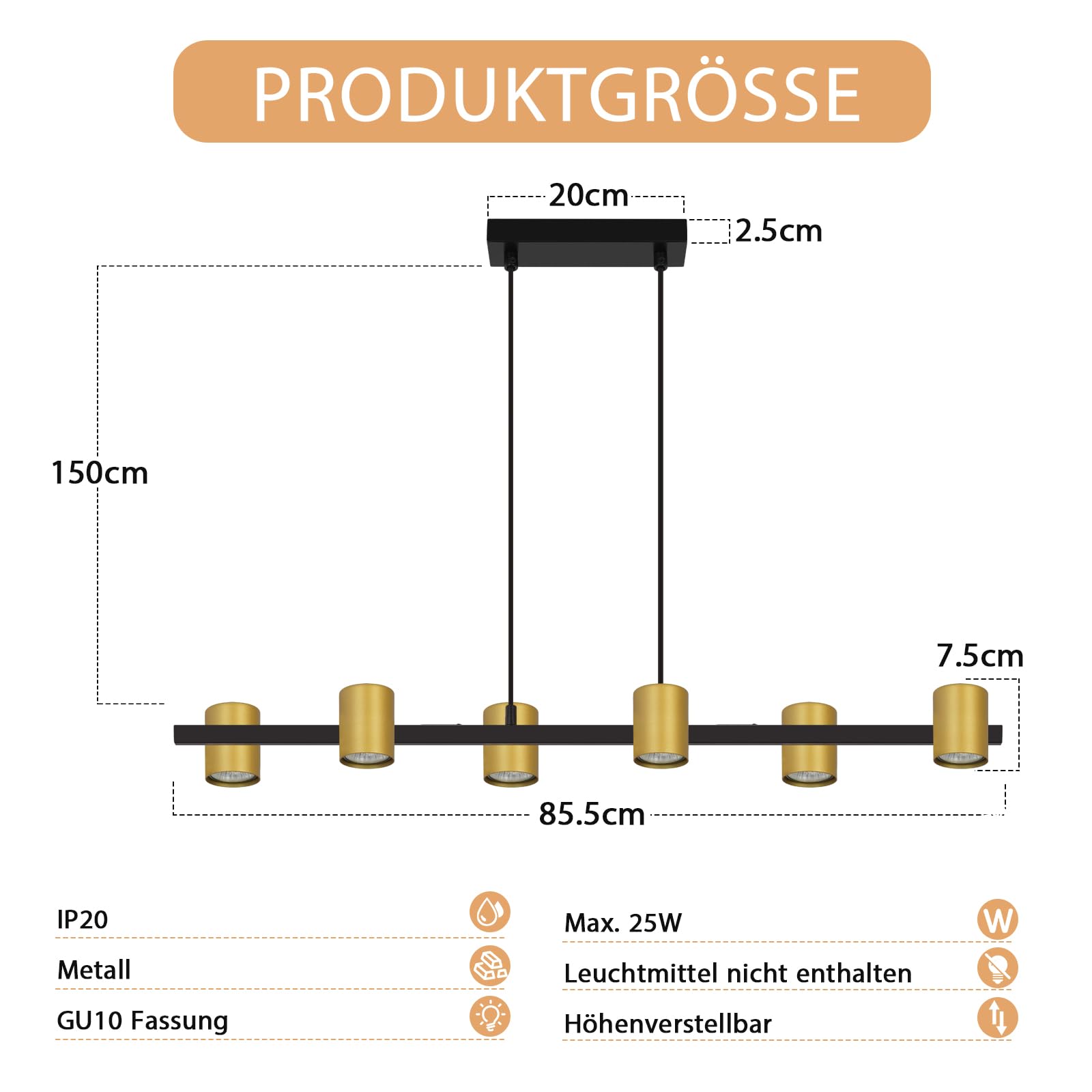 Pendelleuchte esstisch Hängelampe 6 Flammig: Modern Esstischlampe hängend in Schwarz Gold GU10 Esszimmerlampe Metall Hängeleuchte Industrial für Küche Wohnzimmer Esszimmer- Ohne Leuchtmittel | in schwarz gold GU10 Esszimmerlampe lang Metall Pendelleuchte