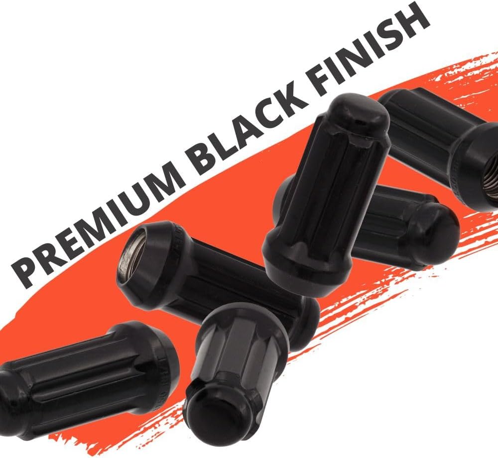 14x1.5 Bulge Acorn Spline Lug Nuts 1.9" Length - 6 Lug Kit with Key, Black, Cold Forged & Triple Plated for Maximum Strength & Corrosion Resistance, Complete Install Set for Trucks