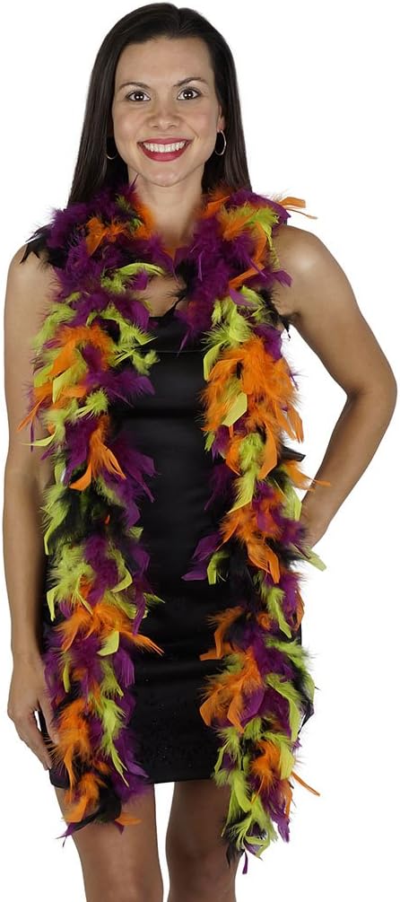 ZUCKER 2yd Chandelle Feather Boa - Multi-Colored Turkey Boa Craft and Costume Accessory (Black/Lime Green/Orange/Pink)