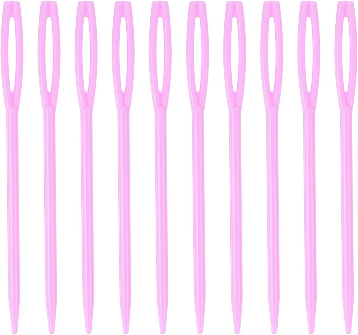 sourcing map90pcs Plastic Sewing Needles, 7cm Length Large Eye Blunt Needles Learning Needles for Sewing Handmade Crafts DIY Notions Stitching, Pink