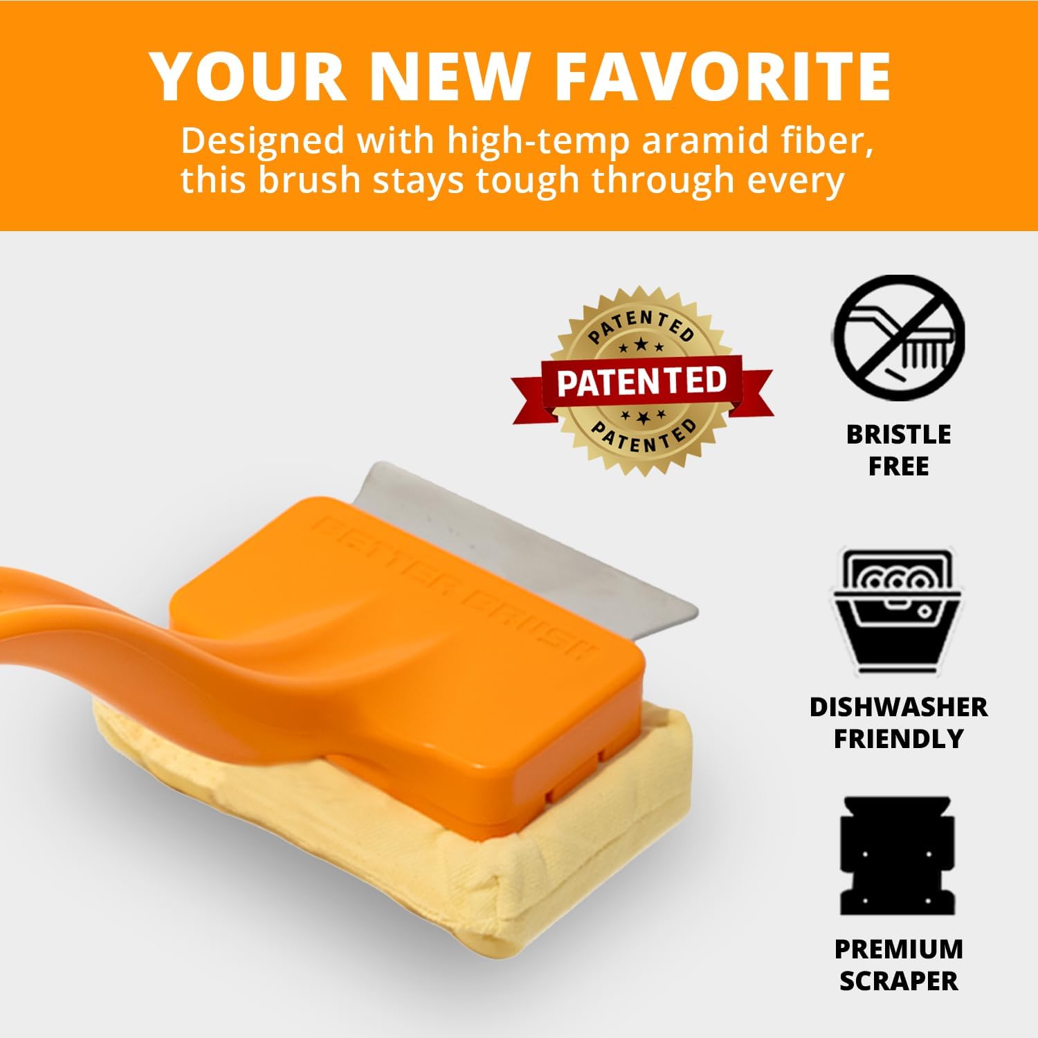 Grill Rescue BBQ Replaceable Scraper Cleaning Head - Bristle Free Grill Brush, Safe for Stainless Steel & Cast Iron Grates - Premium Aramid Fiber, Built-in Bottle Opener (Better Brush)