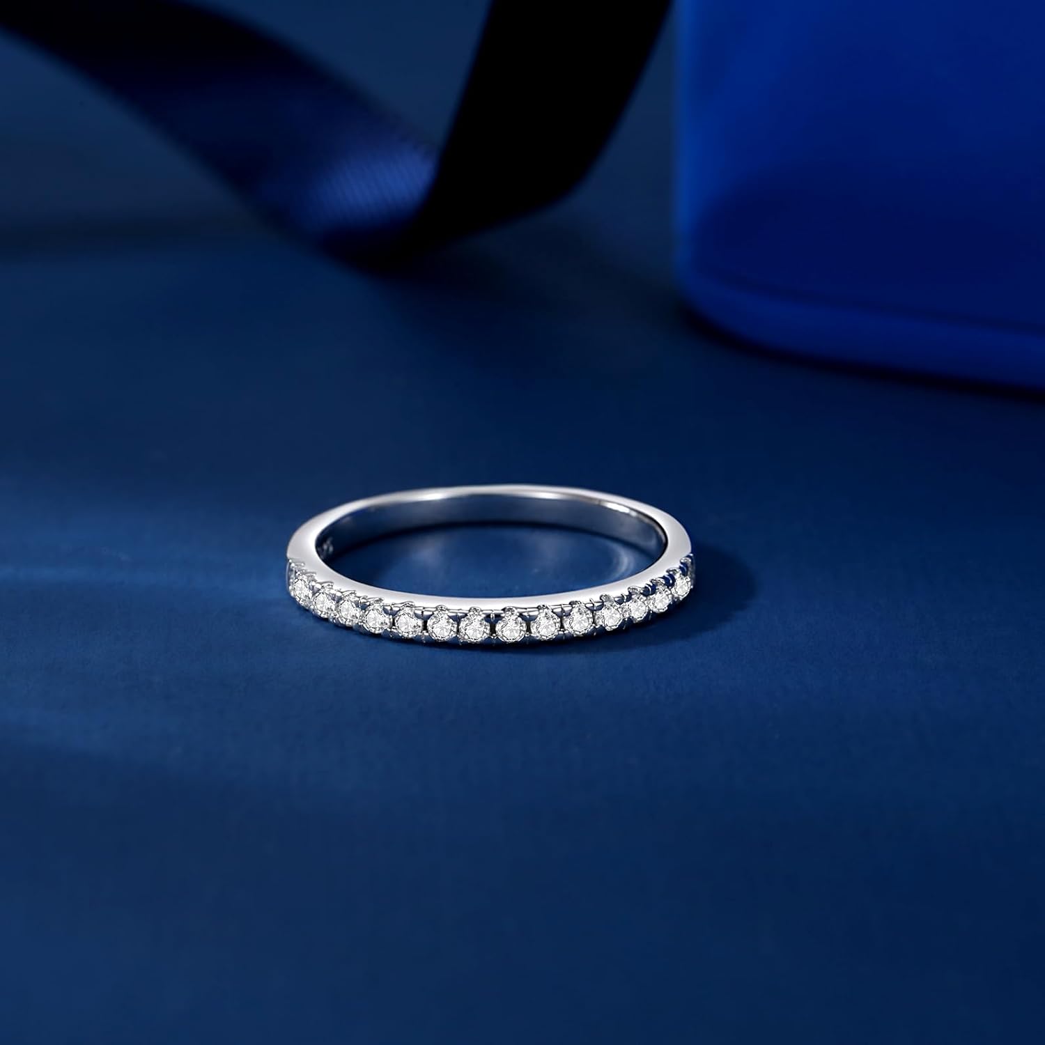Moissanite Half Eternity Ring for Women Round Cut D Color VVS1 Wedding Band S925 Sterling Silver 18K White Gold Plated Promise Engagement Rings for Women