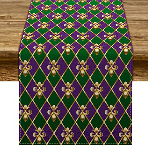 Pudodo Mardi Gras Table Runner Fleur De Lis Carnival Masquerade New Orleans Holiday Party Kitchen Dining Home Decoration (13