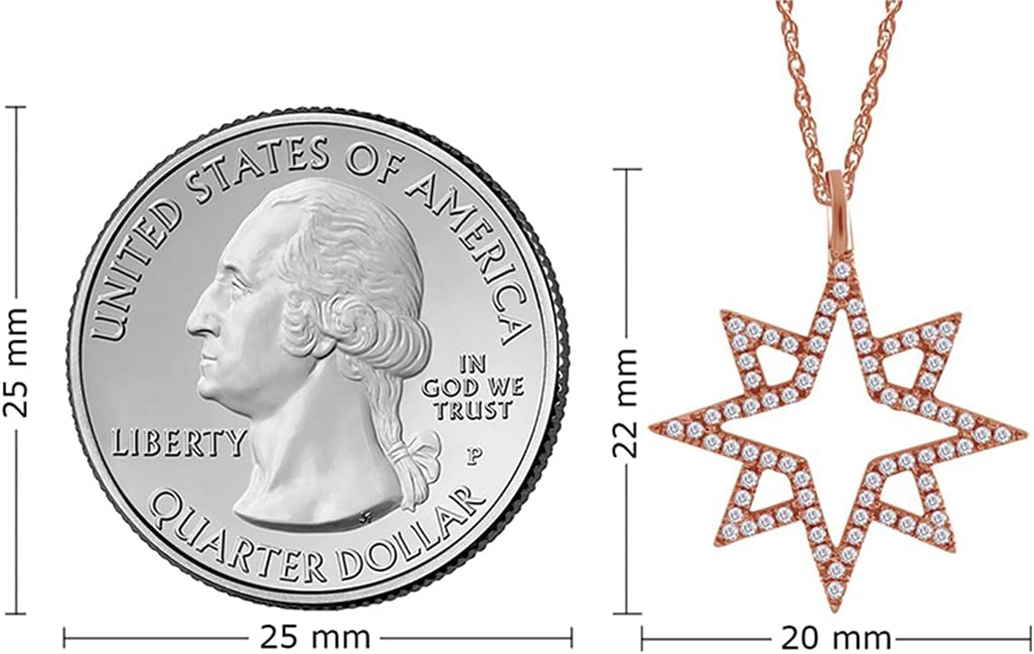 SAVEARTH DIAMONDS 14K Gold 1/5 Carat CT.t.w Round Cut Lab Grown Diamond North Star Pendant Necklace Jewelry For Women, 18" Chain (0.20 Cttw, G-H Color, VS-SI Clarity)