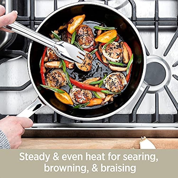 All-Clad FusionTec Ceramic and Steel Core Stockpot 7 Quart Induction Oven Broiler Safe 500F Pots and Pans, Cookware Onyx