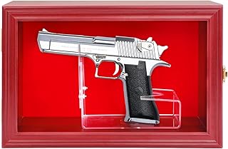 Single Handgun Pistol Revolver Gun Display Case Wall Mount Lockable Black Felt Wood Cabinet w/ 98% UV Protection Acrylic Clear Door Gun Shadow Box Stand Rack Holder - HOROW