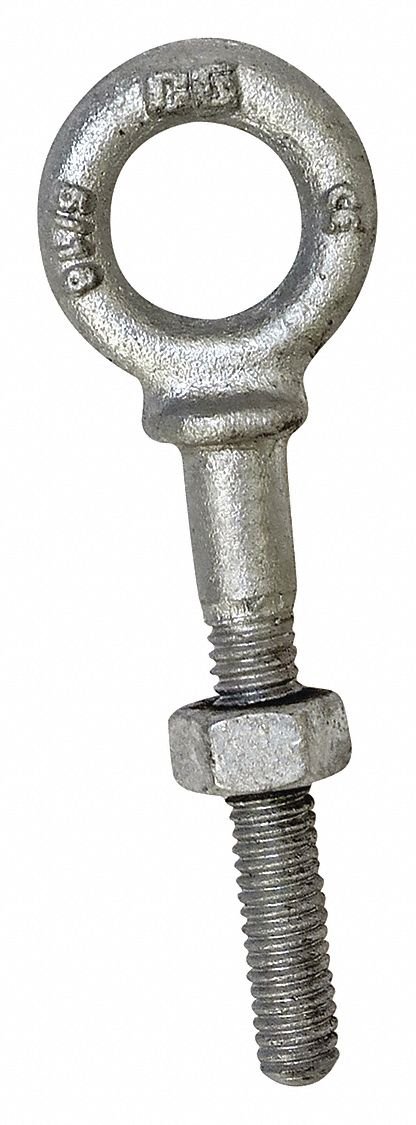 Eye Bolt, 6.44 in. L, Galvanized, Steel