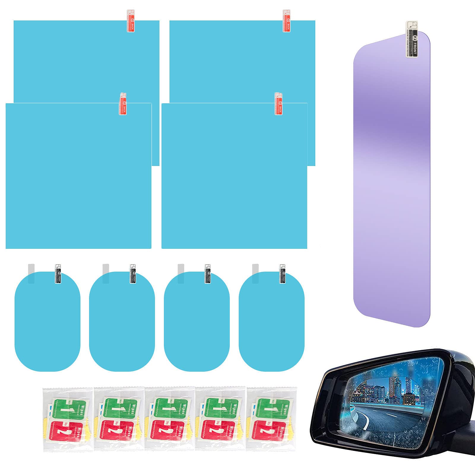 13 PCS Car Rearview Mirror Film,Waterproof Rainproof Side Window Film for Car Mirror,Anti Fog Anti Glare Interior Mirror Film for Safe Driving