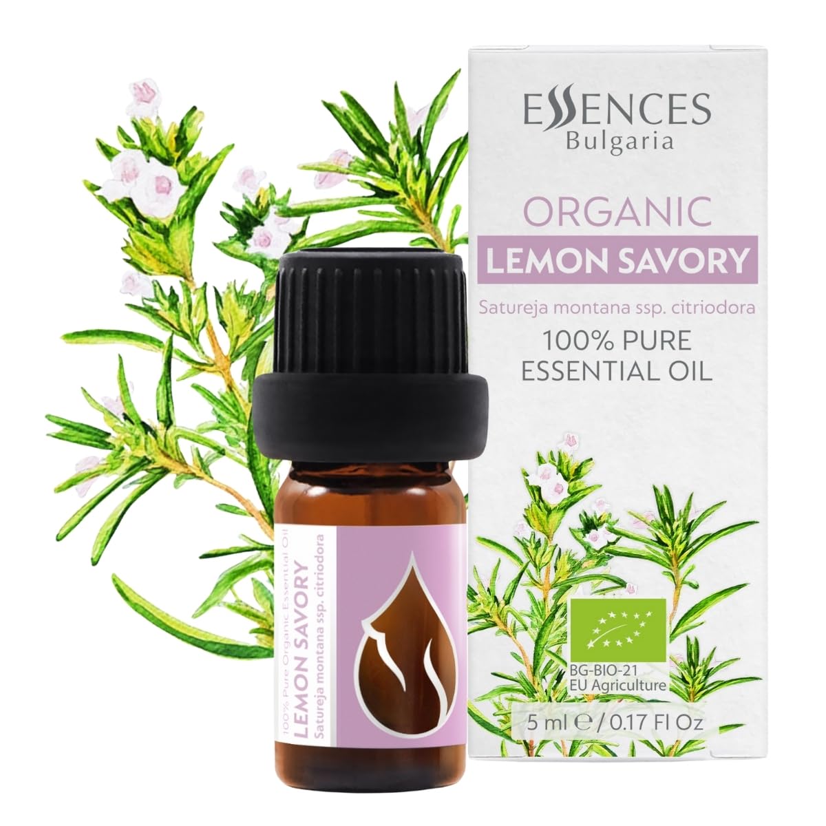 – Essences Bulgaria Organic Lemon Savory Essential Oil 5ml | Satureja Montana Citriodora | Immune System, Vitality, Health | Sensitive & Dry Skin | Aromatherapy | Therapeutic Grade